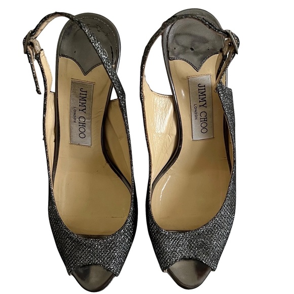 Jimmy Choo Nova Glitter Open Toe Sling Back Heels Silver Size 36.5 - Picture 5 of 12